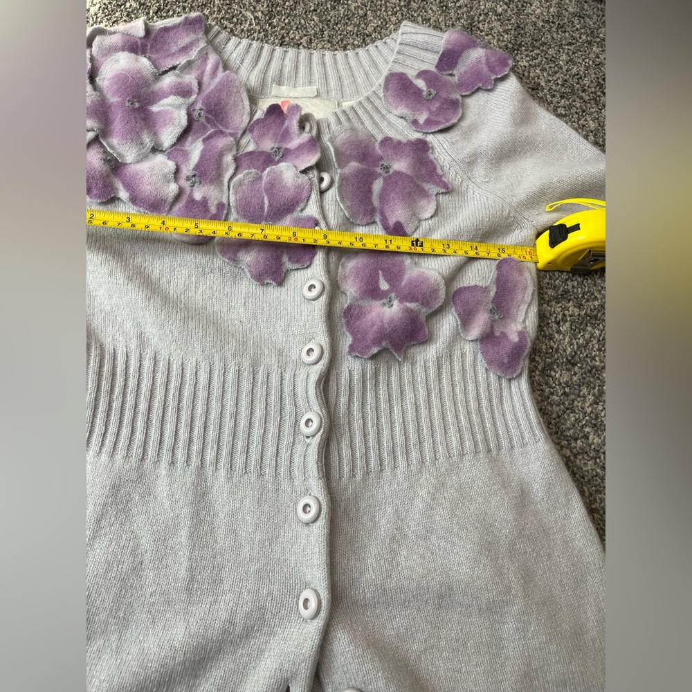 Anthropologie Precious Peony Floral Embellished Cardigan sweater Cashmere Rabbit - Picture 10 of 11
